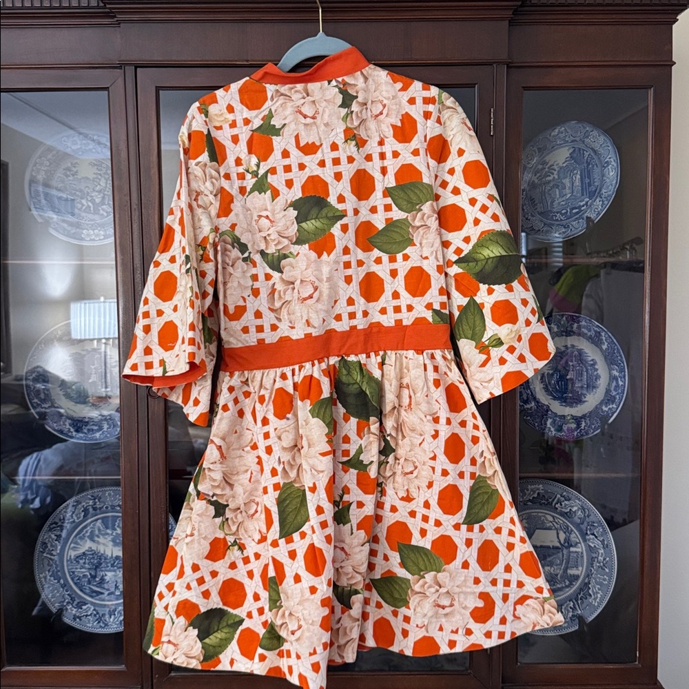 Orange Floral Lace Overlay Belted Dress Jacket - Picture 3 of 5